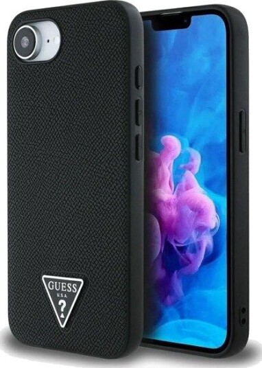 GUESS Grained Triangle MagSafe case for iPhone 16e - black
