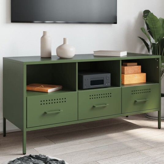 TV-benk olivengrønn 100,5x39x50,5 cm stål 843040