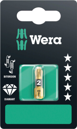 Wera 855/1 Bdc Sb, 1 Stykker, Pozidriv, Pz 2X25, Iso 1173-F, 25 Mm, 25,4 / 4 Mm (1 / 4")
