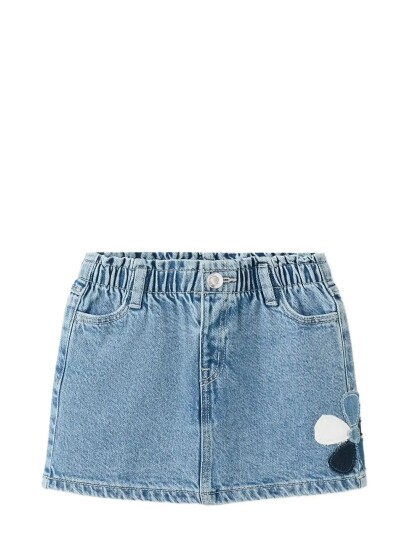 Mango Denim Skirt With Flower Detail   Blue   4 5