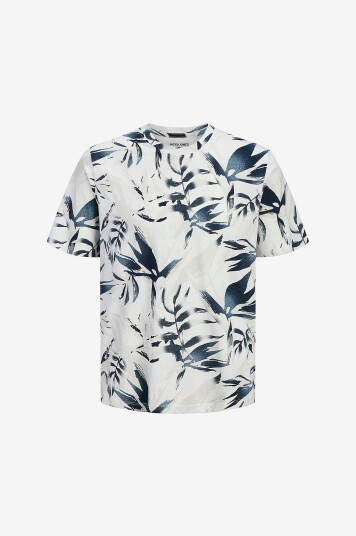 Jack & Jones T skjorte jjHonolulu Aop Tee SS Crew Neck Hvit