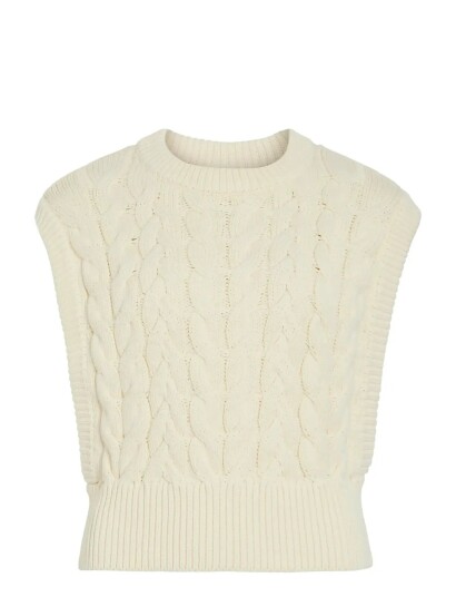 ROUGE EDIT Roucalia O Neck Knitted Vest Cream M