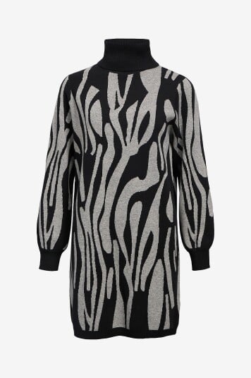 Object Kjole objRay L/S Knit Rollneck Dress Aop Svart