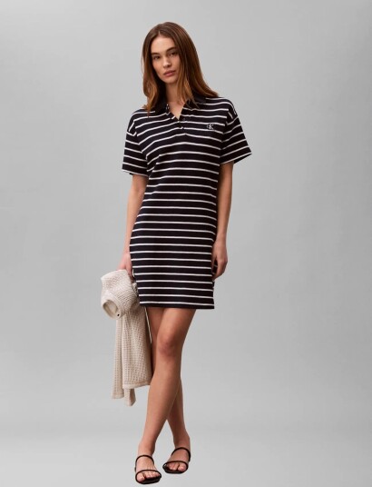 Calvin Klein Jeans Ss Striped Pique Polo Mini Dress Navy M Calvin Klein Jeans Ss Striped Pique Polo Mini Dress Navy M