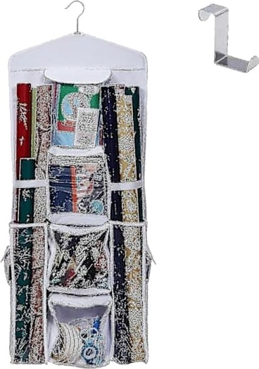 Dobbeltsidig Hengende Gavepapirorganisator, Oppbevaring av Gavepapir og Gaveposer, Plassbesparende, 38x102 cm (FMY) Svart
