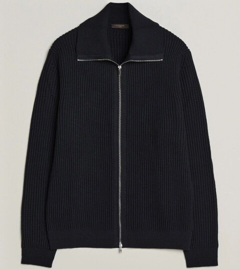 Zanone Fishermans Rib Full Zip Cardigan Navy Zanone Fishermans Rib Full Zip Cardigan Navy