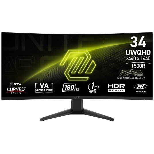 MSI MAG 346CQ 34" Curved Gaming Monitor UWQHD 180Hz Svart MSI MAG 346CQ 34" Curved Gaming Monitor UWQHD 180Hz Svart