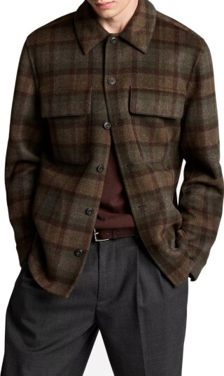 Vince Plaid splittable shirt jacket S grønn herre