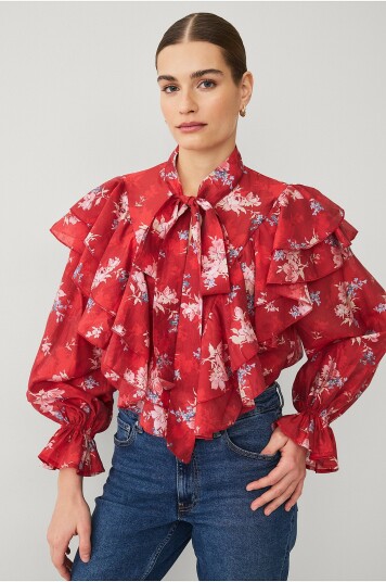 Ellos Collection Bluse med volanger Rød