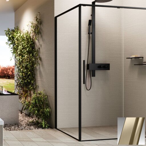 Novellini Riga F2P fastvegg venstre, 119-120,5 cm, klart glass, børstet bronse profil