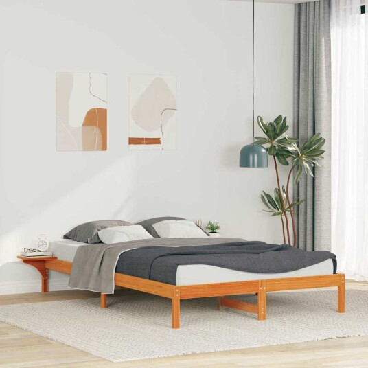  Sengestamme med Sidebord Vokset Brun 140 x 210 cm Massiv furu