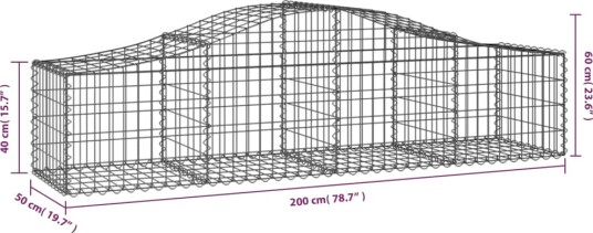 vidaXL Gabionkurv buet 200x50x40/60 cm galvanisert jern