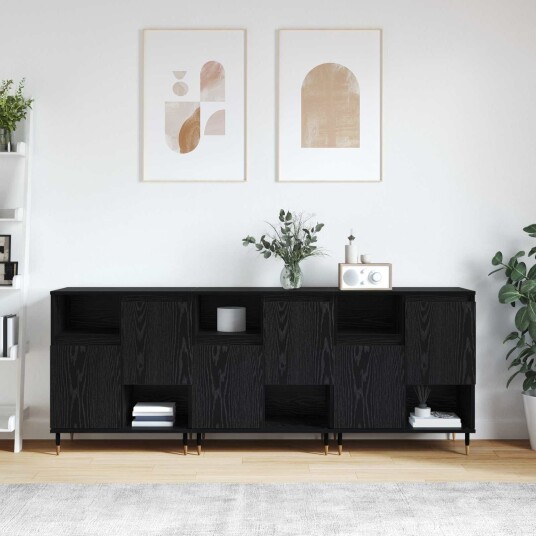 Skap 3 pcs Svart eik 180 x 35 x 70 cm Konstruert tre Skap 3 pcs Svart eik 180 x 35 x 70 cm Konstruert tre