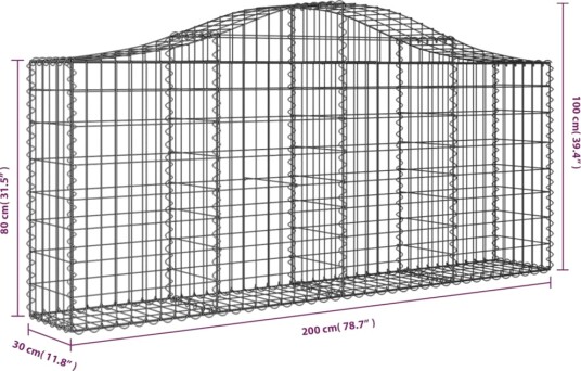 vidaXL Gabionkurv buet 200x30x80/100 cm galvanisert jern