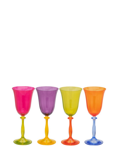 Anna + Nina Multicoloured Wine Glass Set Of 4 - Multi/patterned - ONE SIZE Anna + Nina Multicoloured Wine Glass Set Of 4 - Multi/patterned - ONE SIZE
