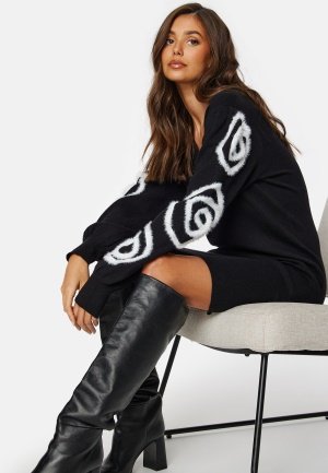 Object Collectors Item Objinda LS short knit dress Black Detail:Sandshe XL