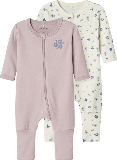 name it Nbfnightsuit 2P Zip Ff Jet Flower Noos Pink 104