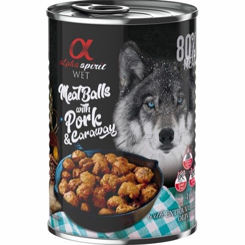 Alpha Spirit Kjøttboller Med Svinekjøtt Og Karve Våtfã´R Hund 6 X 400G