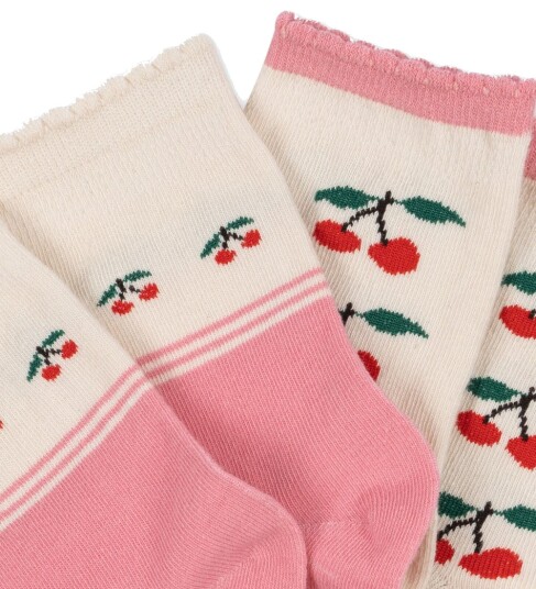 Konges Sløjd Sokker 2 pack Jaquard Cherry Mix Konges Sløjd 22/24 Sokker Beige Grønn Hvit Rosa Rød