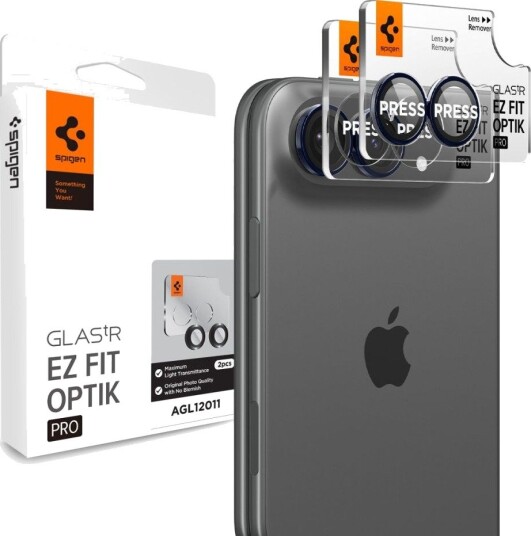 Spigen Optik Pro EZ Fit Kameralinsebeskytter 2-Pack til iPhone Duo - Svart