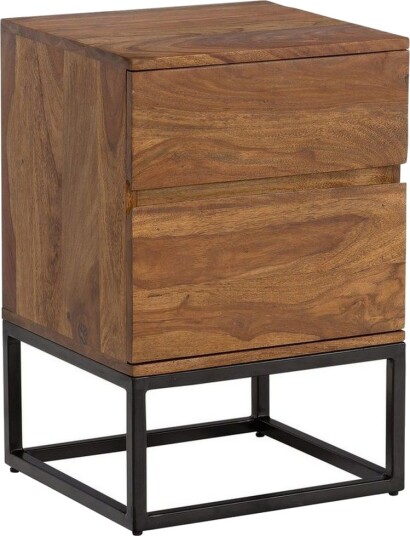 Nattbord Wohnling Moderne utseende med 2 skuffer laget av solid sheeshamtre i industriell stil -