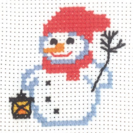 Permin Broderisett Aida Snømann med lys 10x10cm