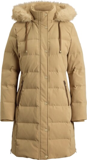 Lauren Ralph Lauren Faux-Fur-Trim Hooded Down Coat - CLASSIC CAMEL - S