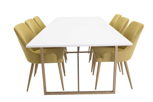 Venture Design Palace & Plaza spisegruppe Gul/hvit 6 stoler & bord 240 x 100 cm