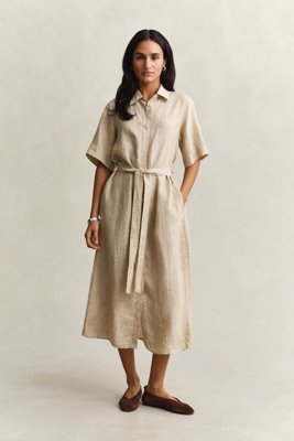 GANT Linen Ss Shirt Dress Beige 40 GANT Linen Ss Shirt Dress Beige 40