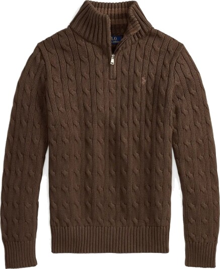Ralph Lauren Kids Cable Knit Cotton Quarter Zip Sweater Brown M