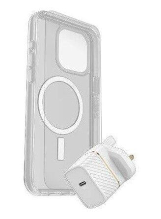 Otterbox Symmetry Series - Baksidedeksel For Mobiltelefon - Magsafe-Samsvar - Blank - Med Premium Glass-Skjermbeskytter Og Fast Charge-Vegglader Usb-C 30 W - For Apple Iphone 15 Pro Max