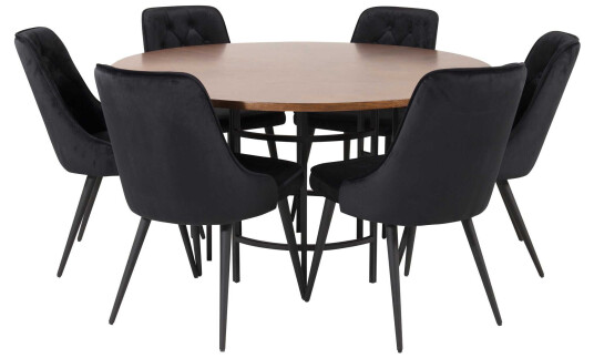 Venture Design Copenhagen & Velvet spisegruppe Brun/svart 6 st stoler & bord 140 cm