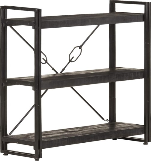 vidaXL Bokhylle 3 etasjer svart 90x30x80 cm heltre mango
