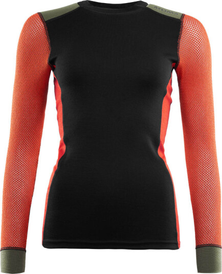 Aclima Women's WoolNet Hybrid Crew Neck XS, Jet Black/Poinciana/Capulet O. Aclima Women's WoolNet Hybrid Crew Neck XS, Jet Black/Poinciana/Capulet O.