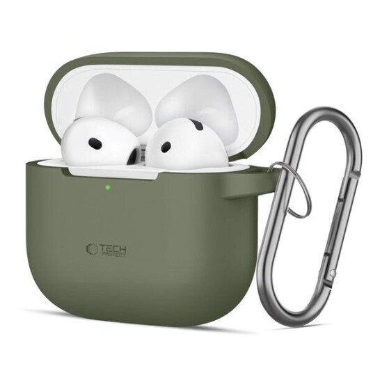 Tech Protect AirPods 4 silikonetui med krok olivengrønn Tech Protect AirPods 4 silikonetui med krok olivengrønn