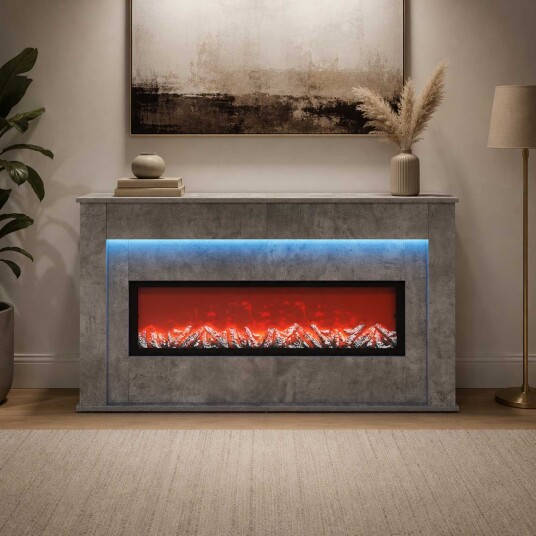 vidaXL Peis med LED-stripe Betong 130 x 20 x 69,5 cm Konstruert tre