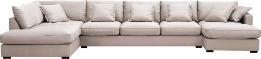 Rossita Lyx 6 seters høyrevendt U formet ekstra dyp sofa med divan og sjeselong i fløyel Beige