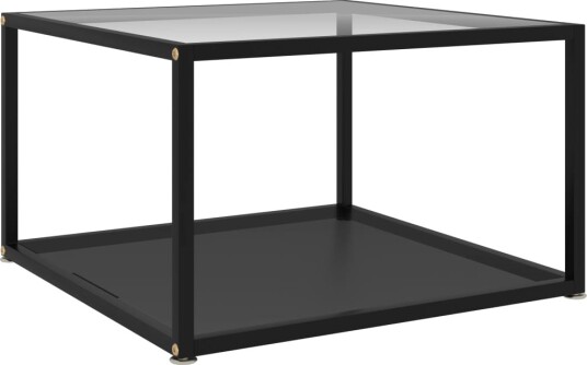 Salongbord gjennomsiktig og svart 60x60x35 cm herdet glass