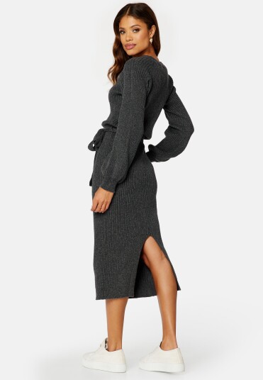 BUBBLEROOM Amira knitted dress Dark grey melange 2XL