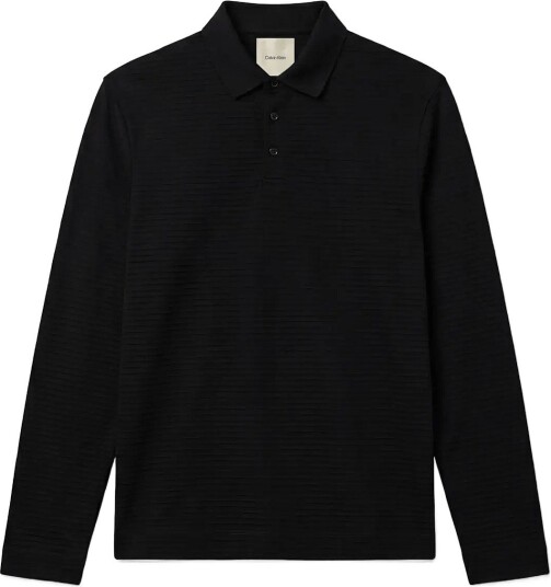 Calvin Klein Ls Textured Stripe Polo   BLACK   L