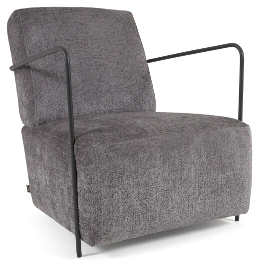 Kave Home Gamer Loungestol, Grå chenille/Sort Metall Unoliving