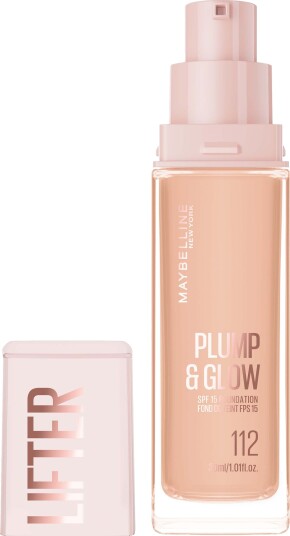Maybelline Lifter Plump & Glow Foundation 112 med fuktighet og glød Maybelline Lifter Plump & Glow Foundation 112 med fuktighet og glød