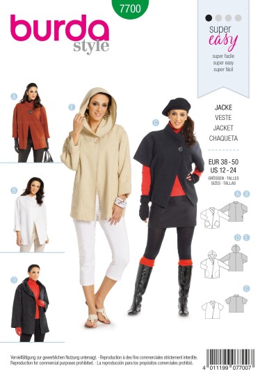 Burda 7700 - Vest og Jakke EUR: 38-50, US: 12-24 Burda 7700 - Vest og Jakke EUR: 38-50, US: 12-24