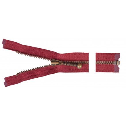 YKK Delbar Glidelås Antikk Messing 50cm 4mm Bordeaux