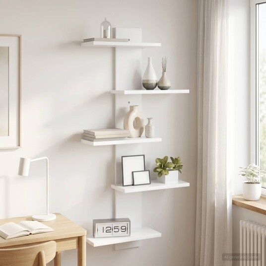 vidaXL Vegghengt Flytende Hylle Hvit 48,5 x 15 x 101 cm Konstruert tre