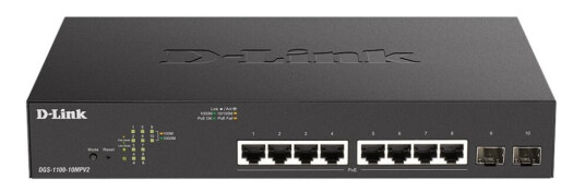 D-Link Dgs 1100-10Mpv2 Switch - Smart - 8 X 10/100/1000 (Poe) + 2 X Gigabit Sfp - Rackmonterbar - Poe (130 W)