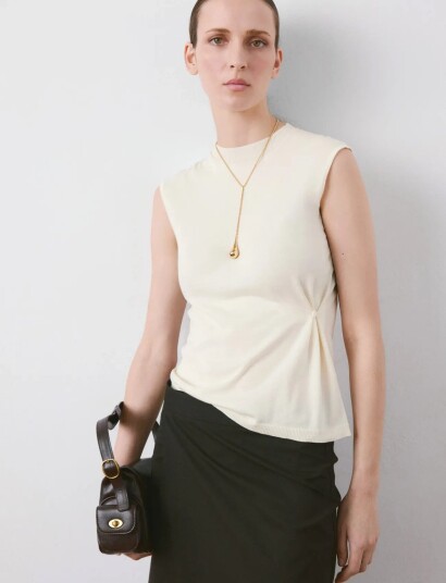 Mango Side Gathered Knitted Top CreaM Mango Side Gathered Knitted Top CreaM