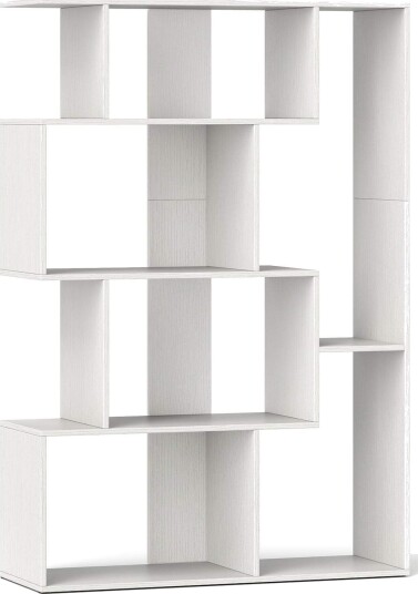 Hvit bokhylle med 6 kubers hylle – moderne design veltesikring