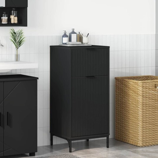 Baderomsskap Svart 39,5 x 36 x 88 cm Konstruert tre & Metall