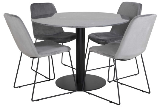 Venture Design Estelle & Muce spisegruppe Svart/grå 4 st stoler & bord 106 cm